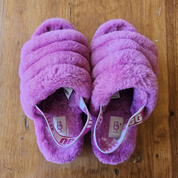UGG Fluff Yeah Shearling Slingback Sandal in Dragon Fruit Pink Size 6 - Picture 3 of 6